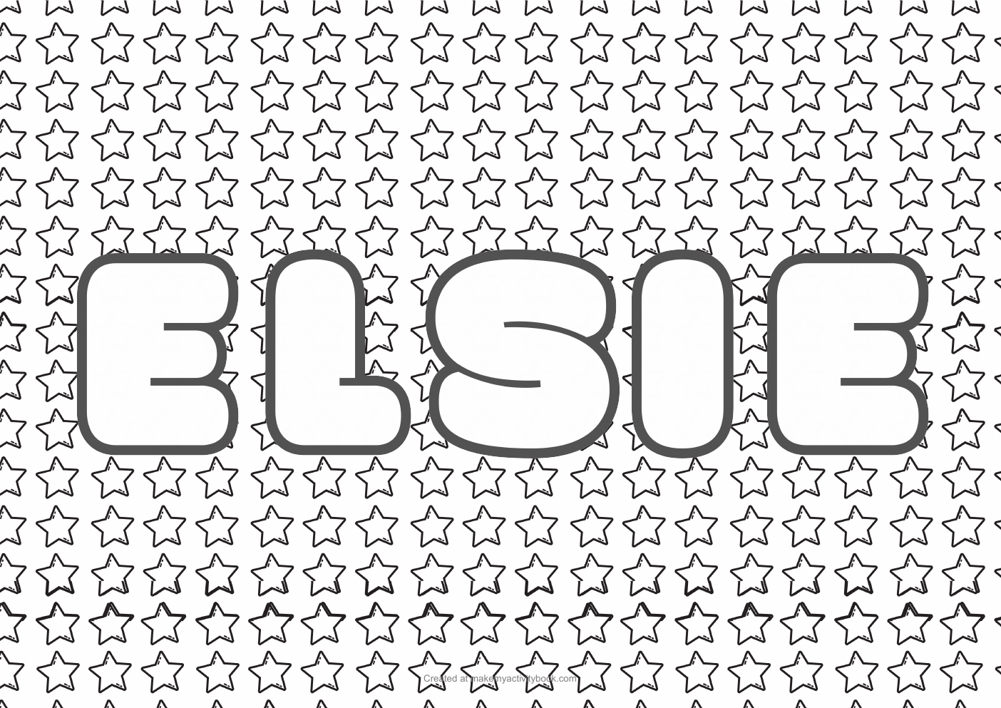 Elsie Bubble letters — Stars border colouring sheet