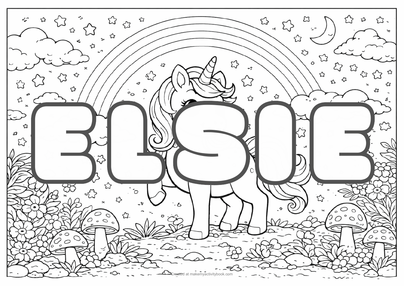 Elsie unicorn colouring sheet