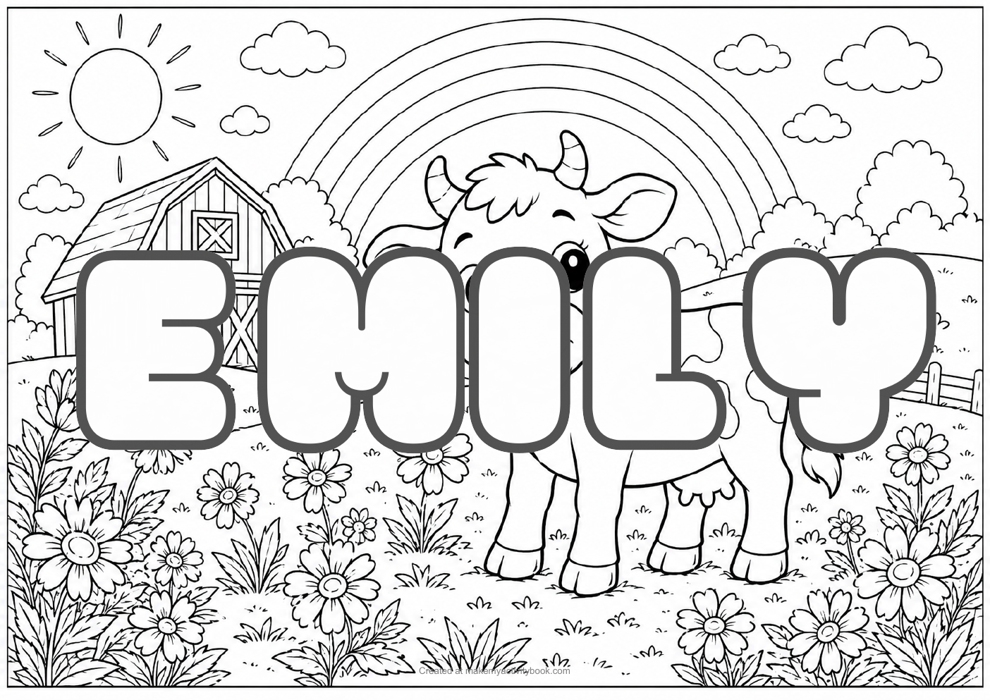 Emily Bubble letters — Farm background colouring sheet