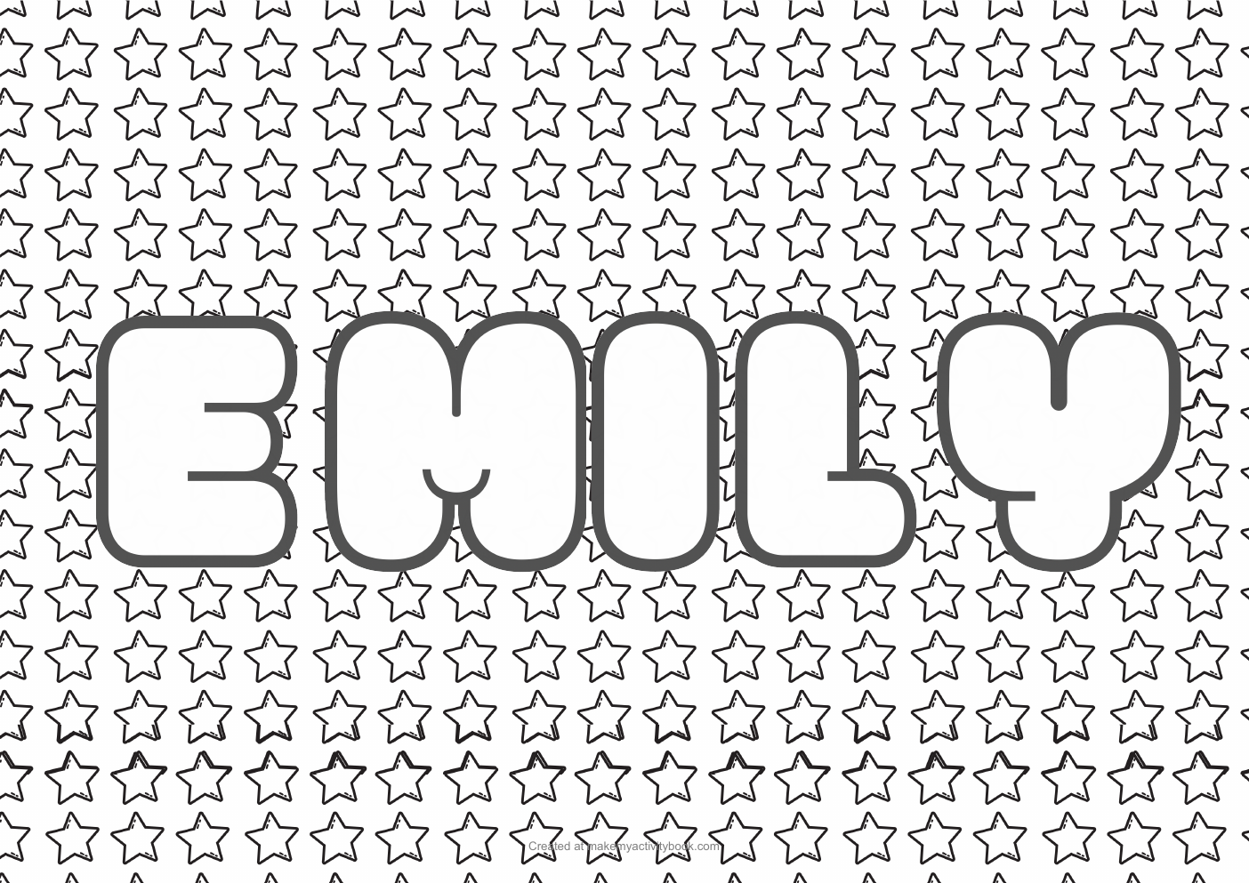 Emily Bubble letters — Stars border colouring sheet
