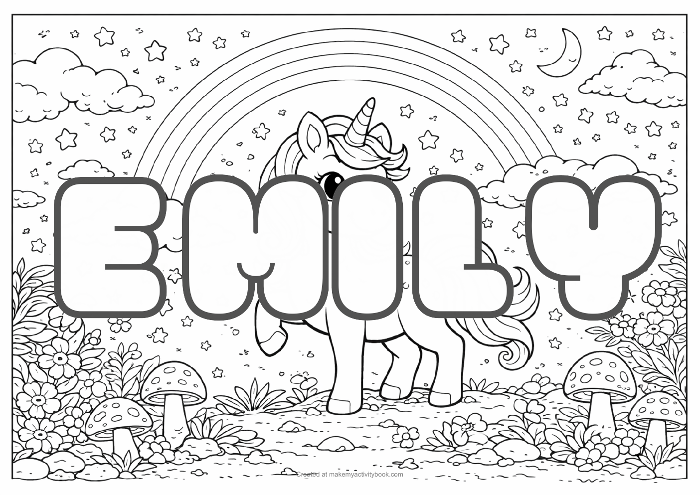 Emily unicorn colouring sheet
