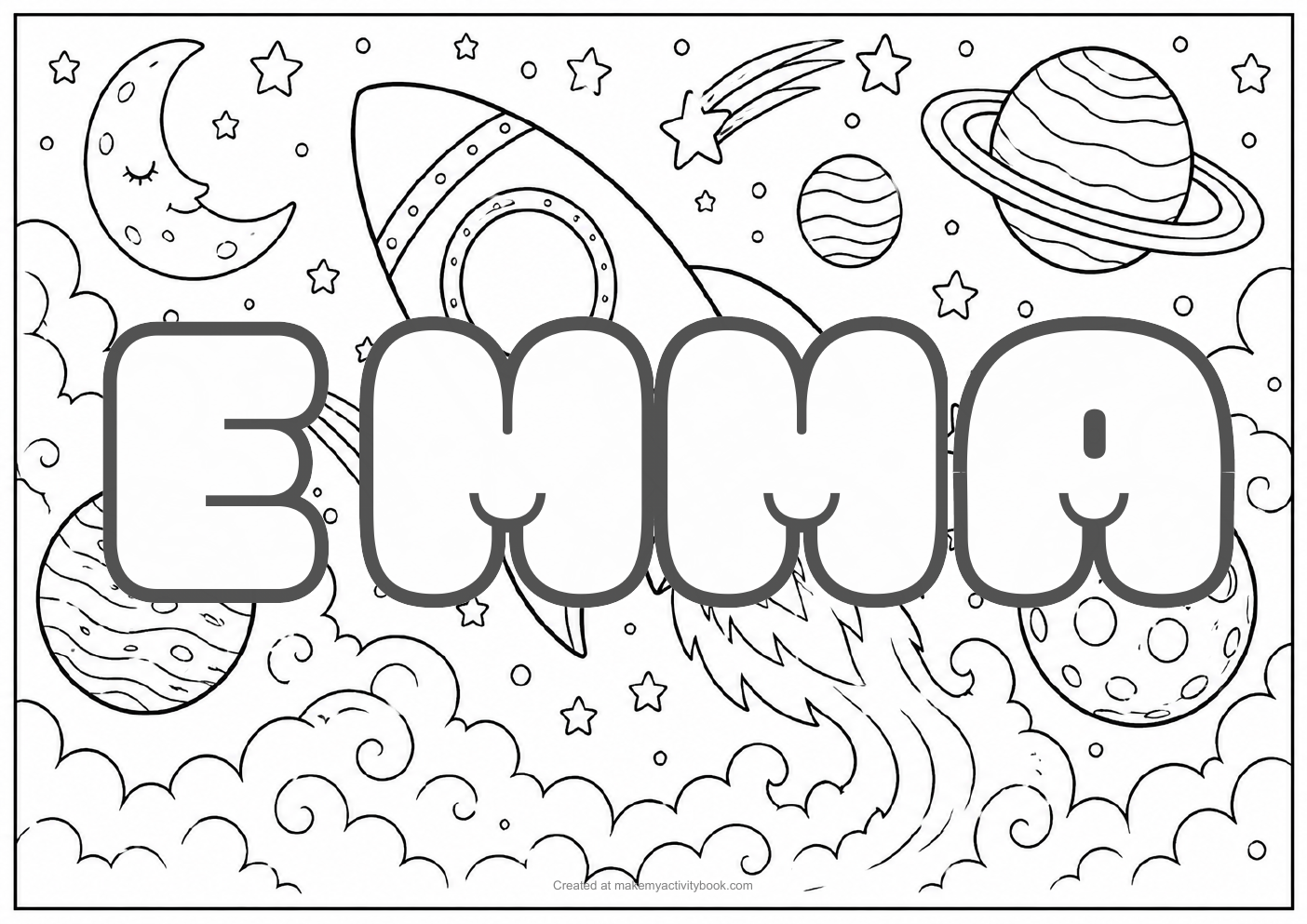 Emma space colouring sheet