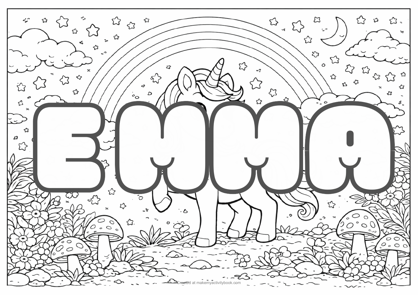 Emma unicorn colouring sheet