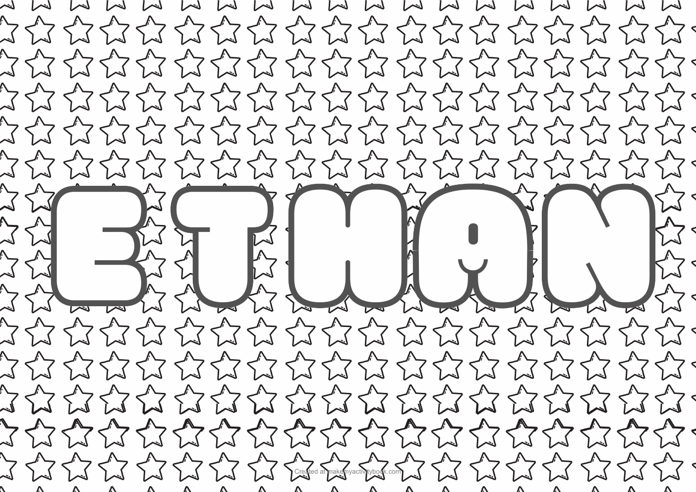 Ethan Bubble letters — Stars border colouring sheet