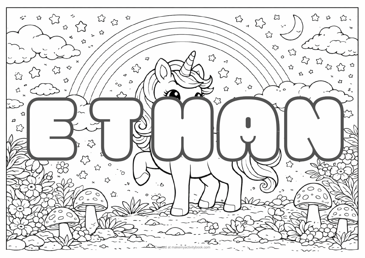Ethan unicorn colouring sheet