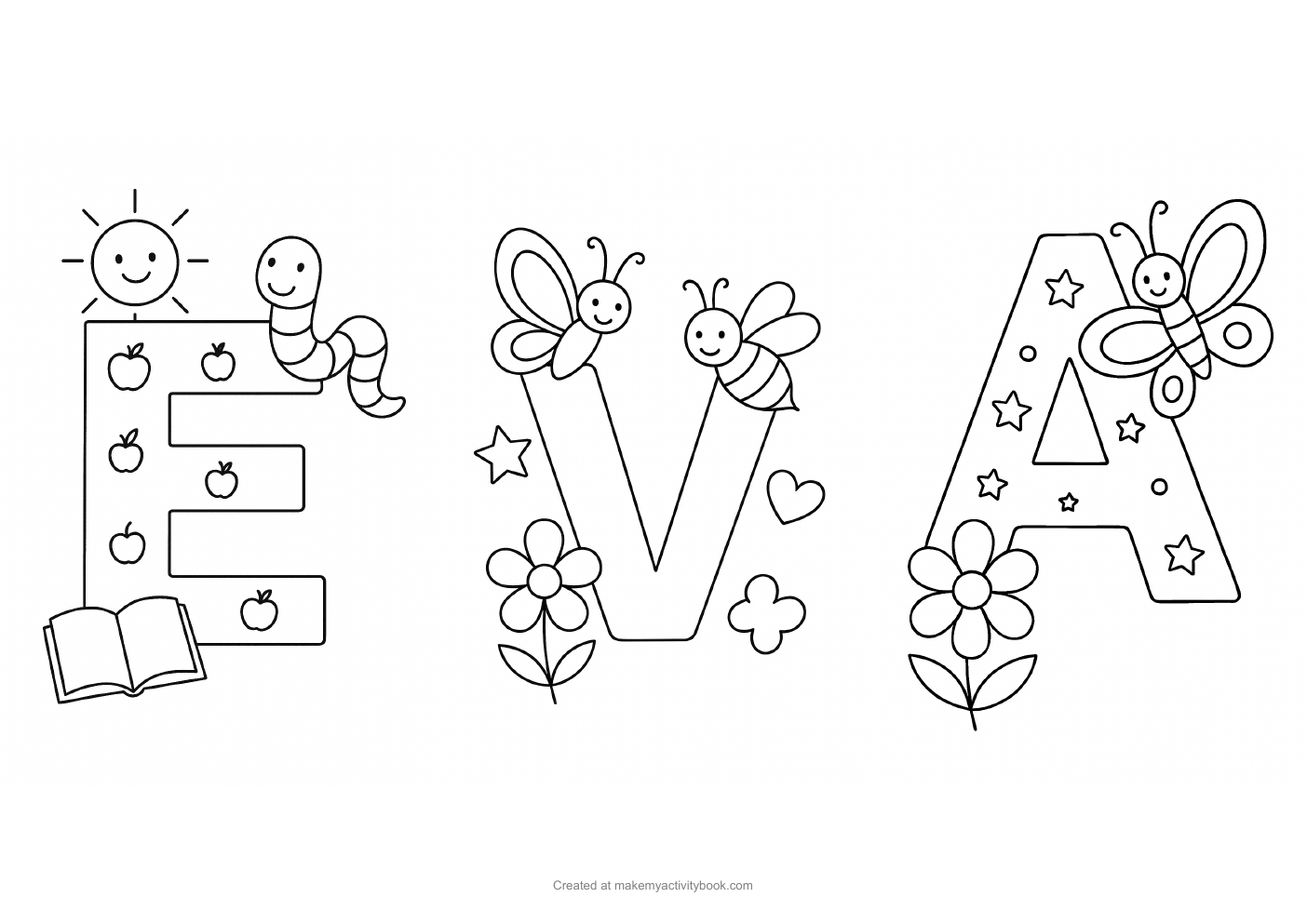 Eva letters colouring sheet