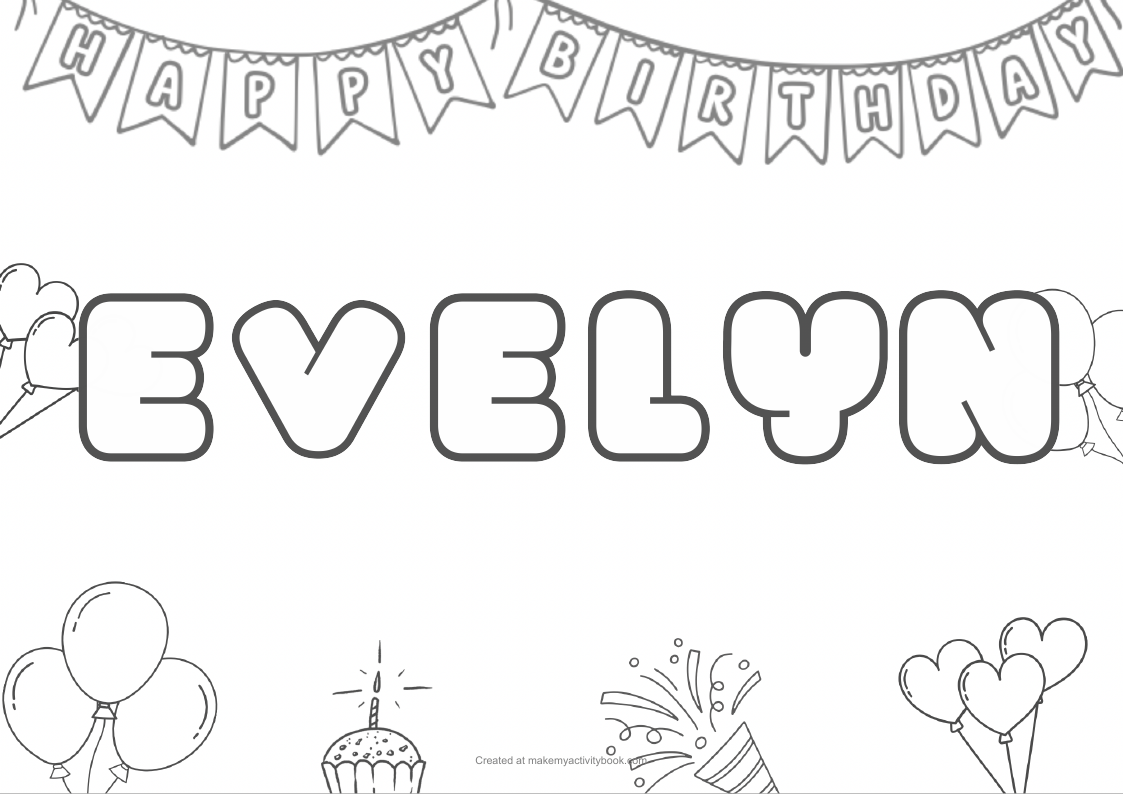 Evelyn Bubble letters — Birthday border colouring sheet