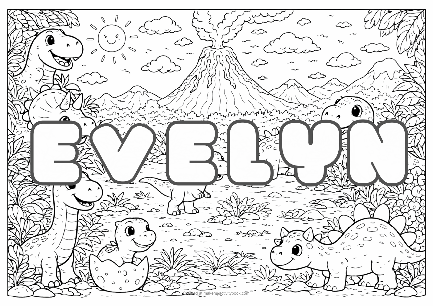 Evelyn dinosaur colouring sheet