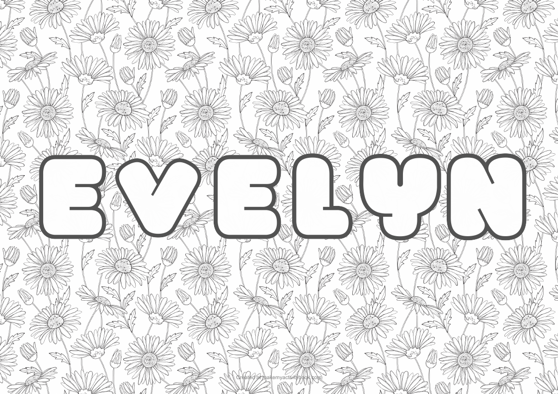Evelyn Bubble letters — Flowers border colouring sheet