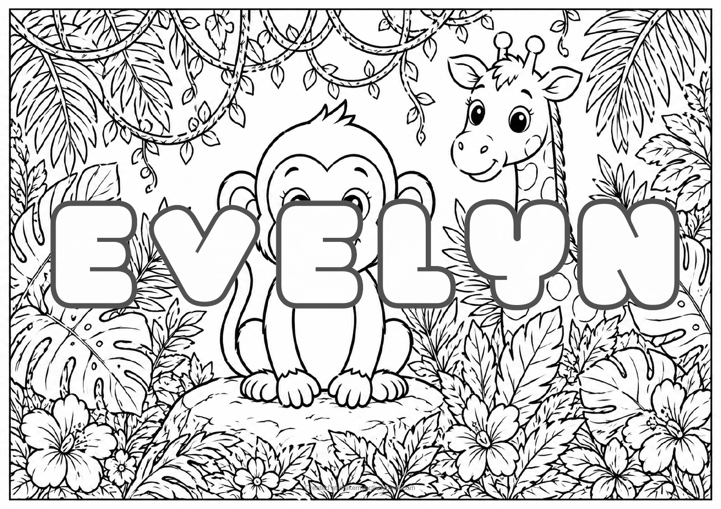 Evelyn jungle colouring sheet