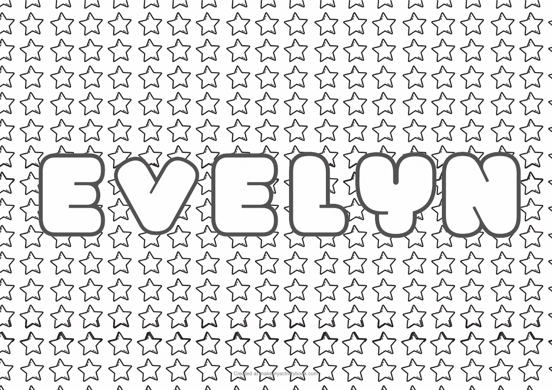Evelyn Bubble letters — Stars border colouring sheet