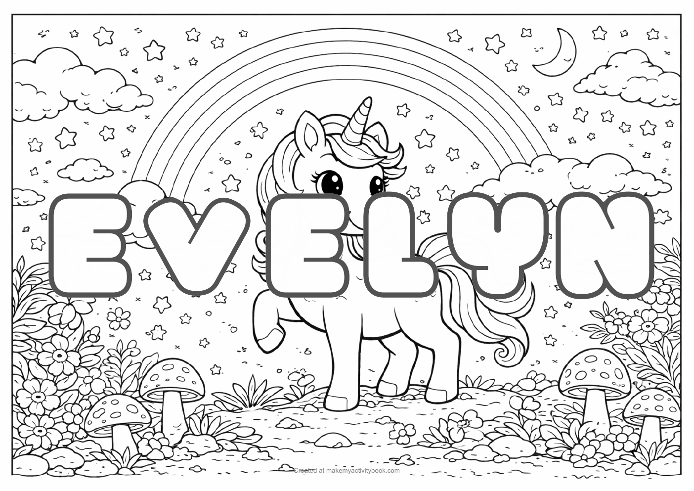 Evelyn unicorn colouring sheet