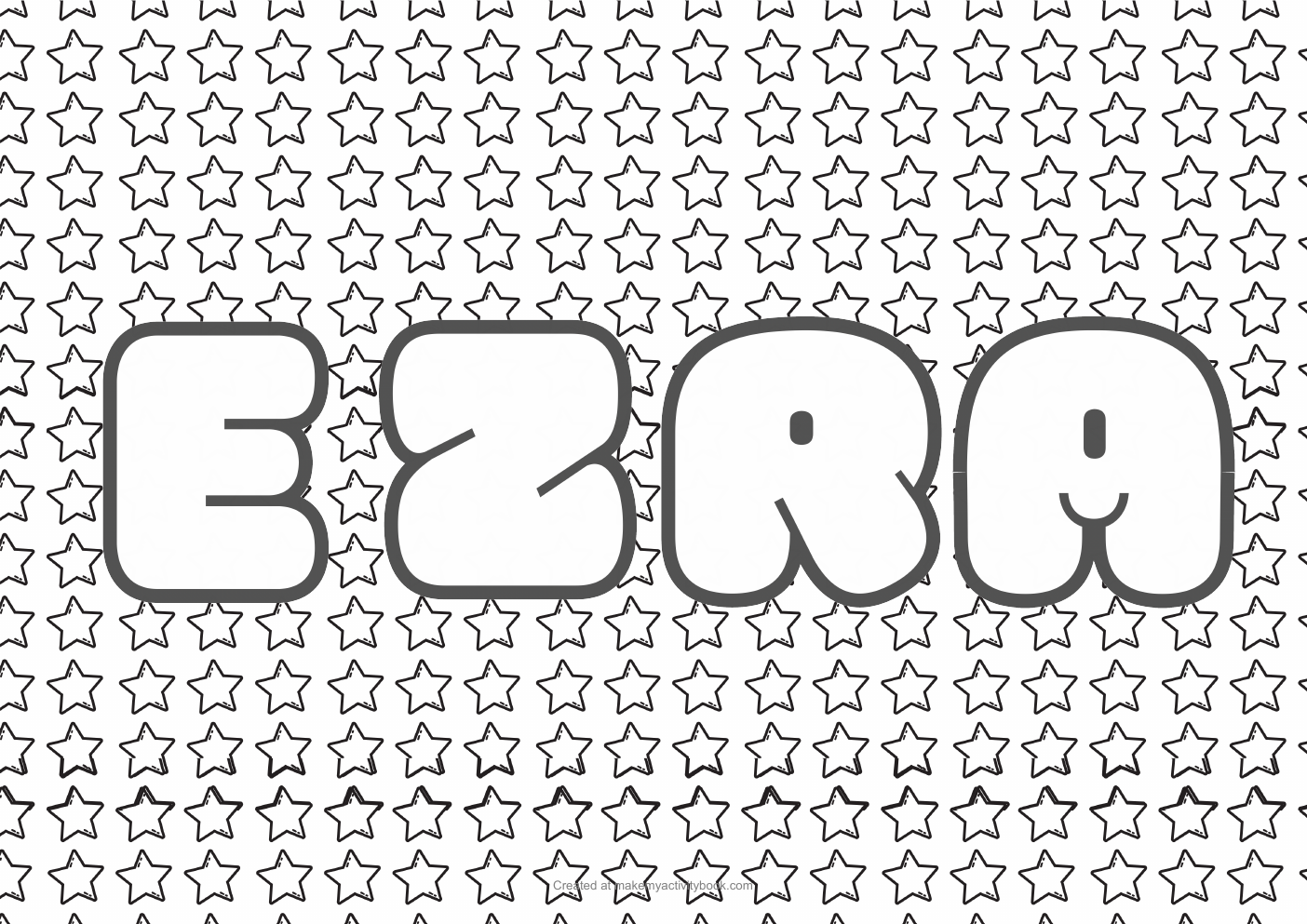 Ezra Bubble letters — Stars border colouring sheet