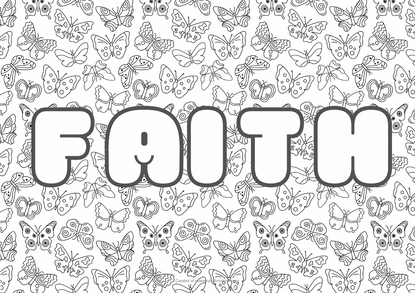 Faith butterflies colouring sheet
