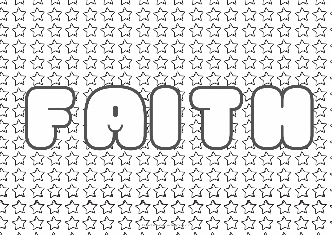 Faith Bubble letters — Stars border colouring sheet