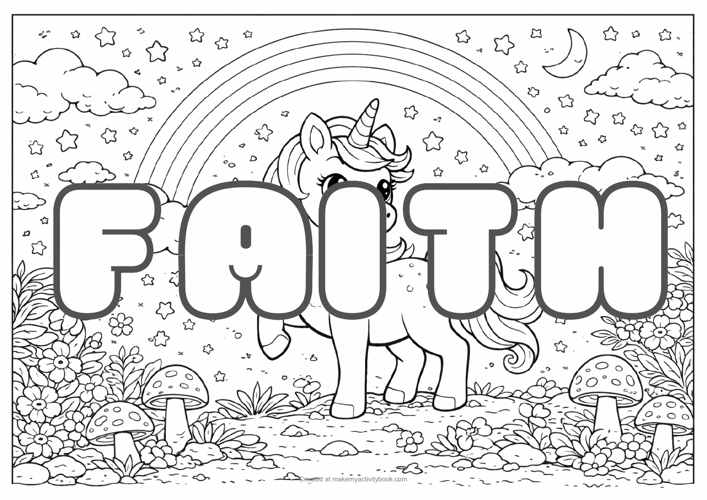 Faith unicorn colouring sheet