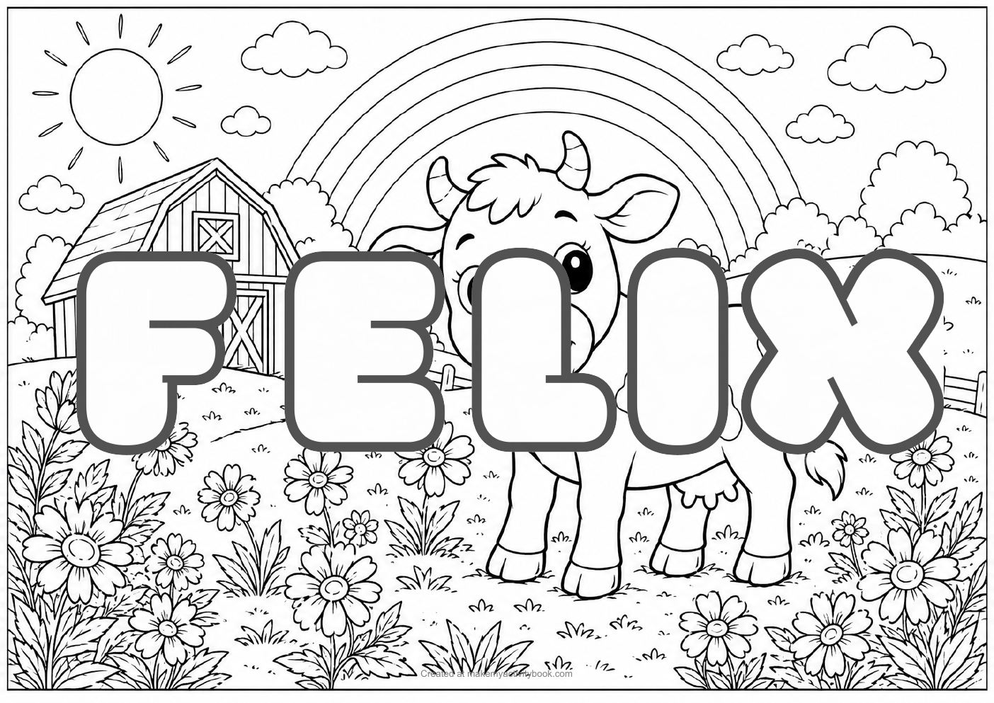 Felix Bubble letters — Farm background colouring sheet