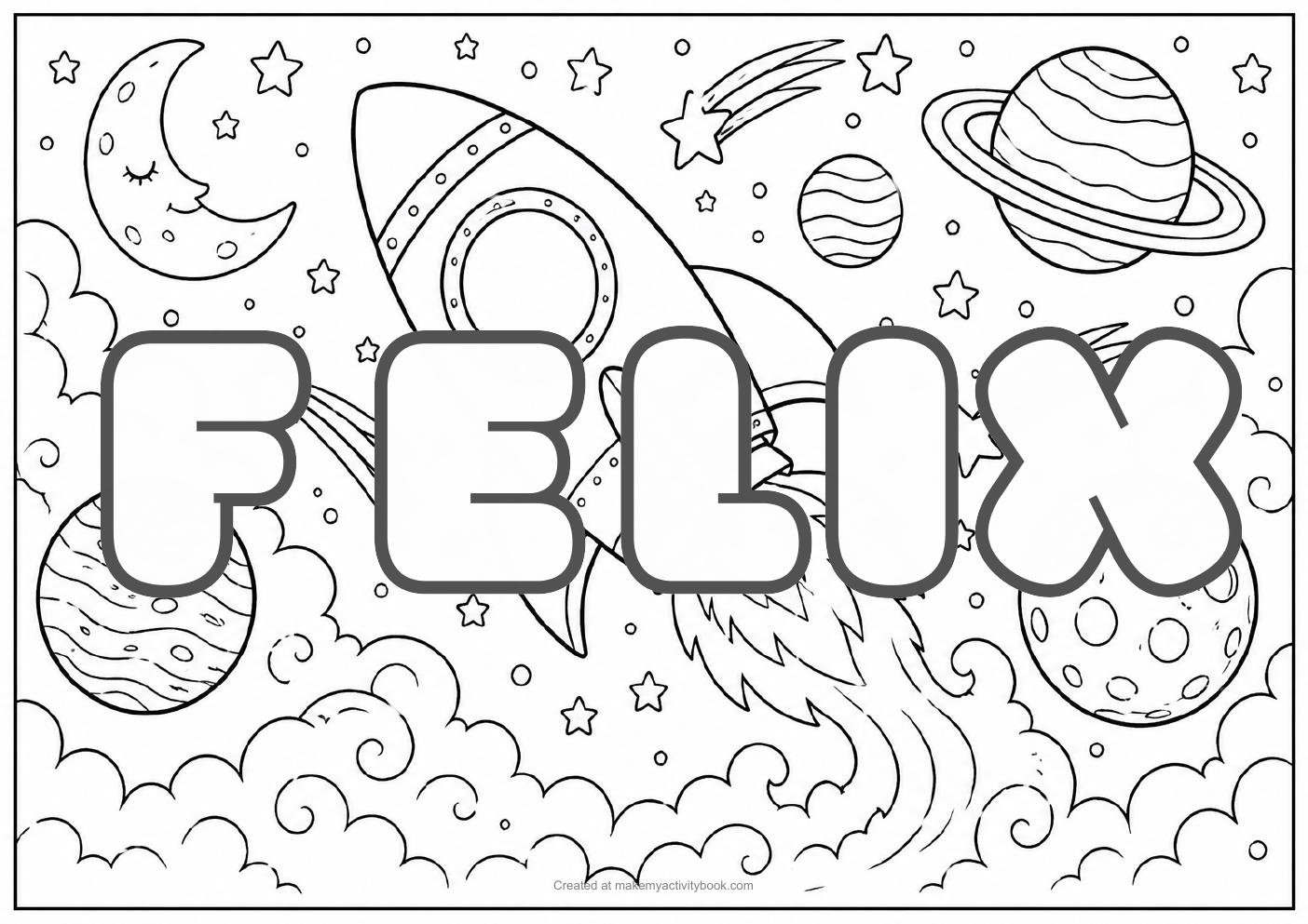 Felix space colouring sheet
