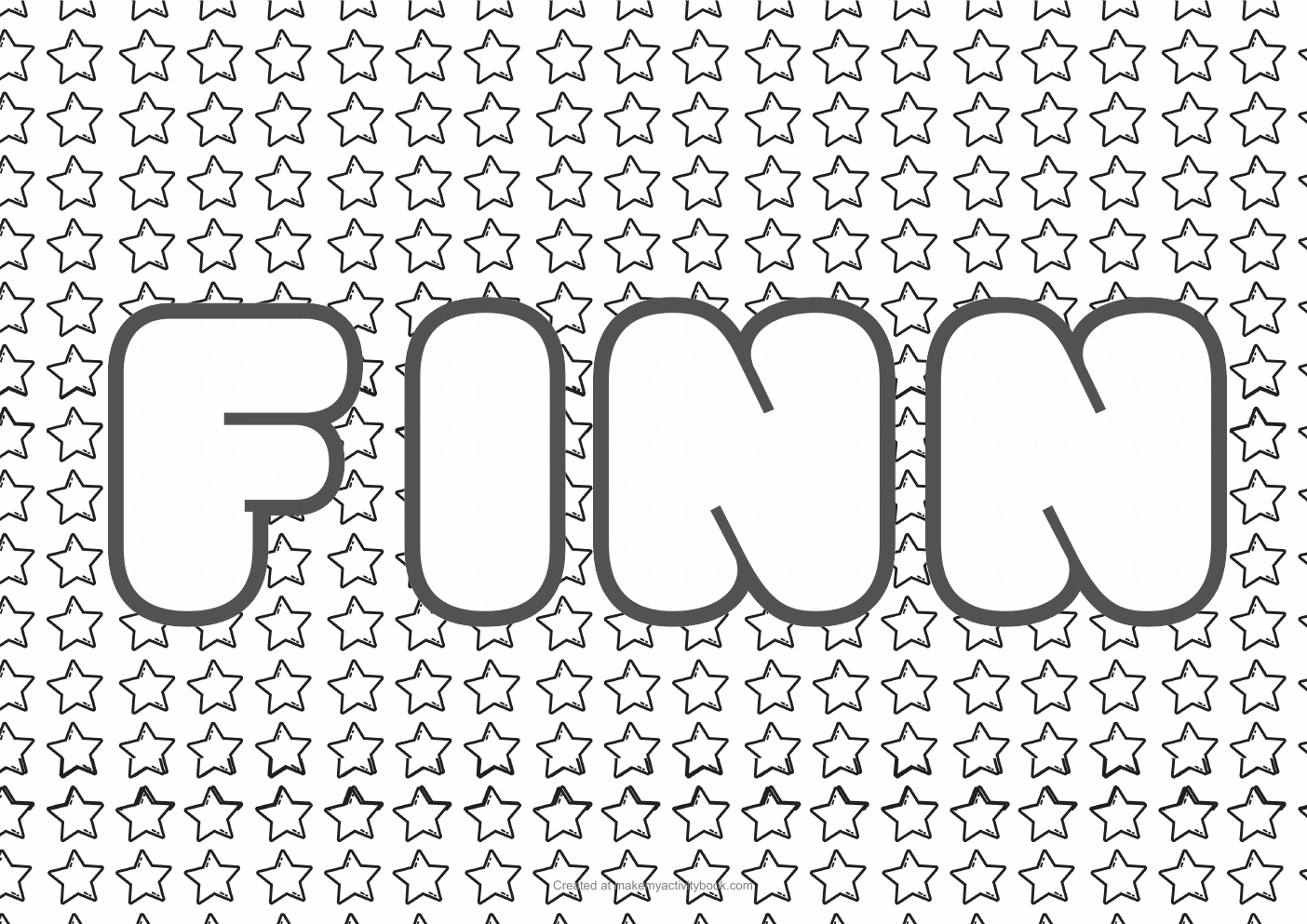 Finn Bubble letters — Stars border colouring sheet