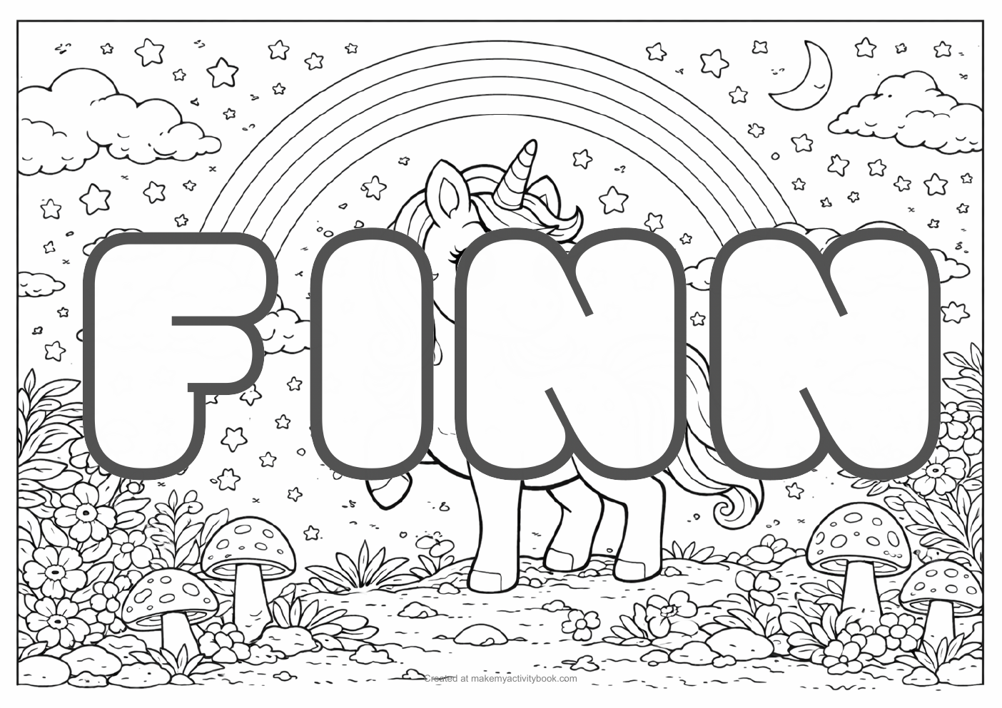 Finn unicorn colouring sheet