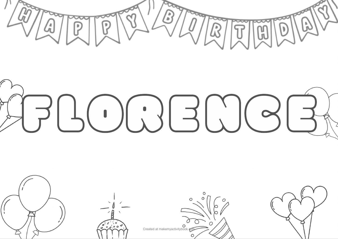 Florence Bubble letters — Birthday border colouring sheet