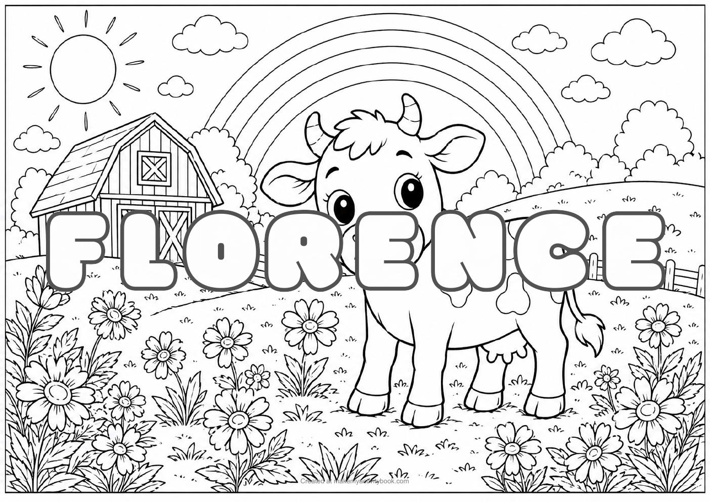 Florence Bubble letters — Farm background colouring sheet