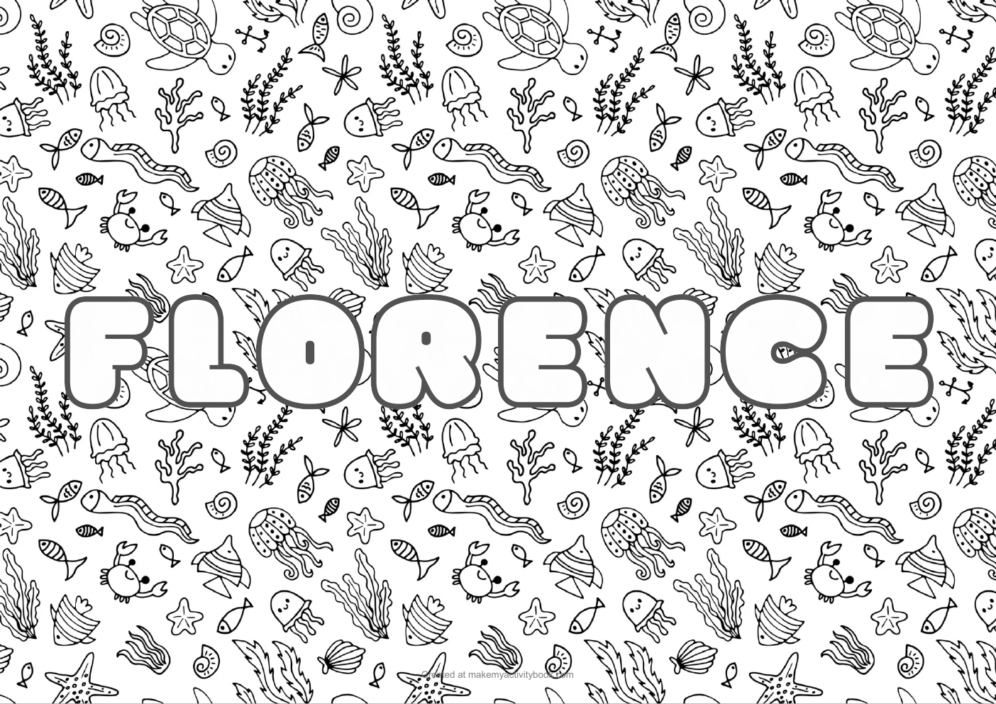 Florence Bubble letters — Sea border colouring sheet