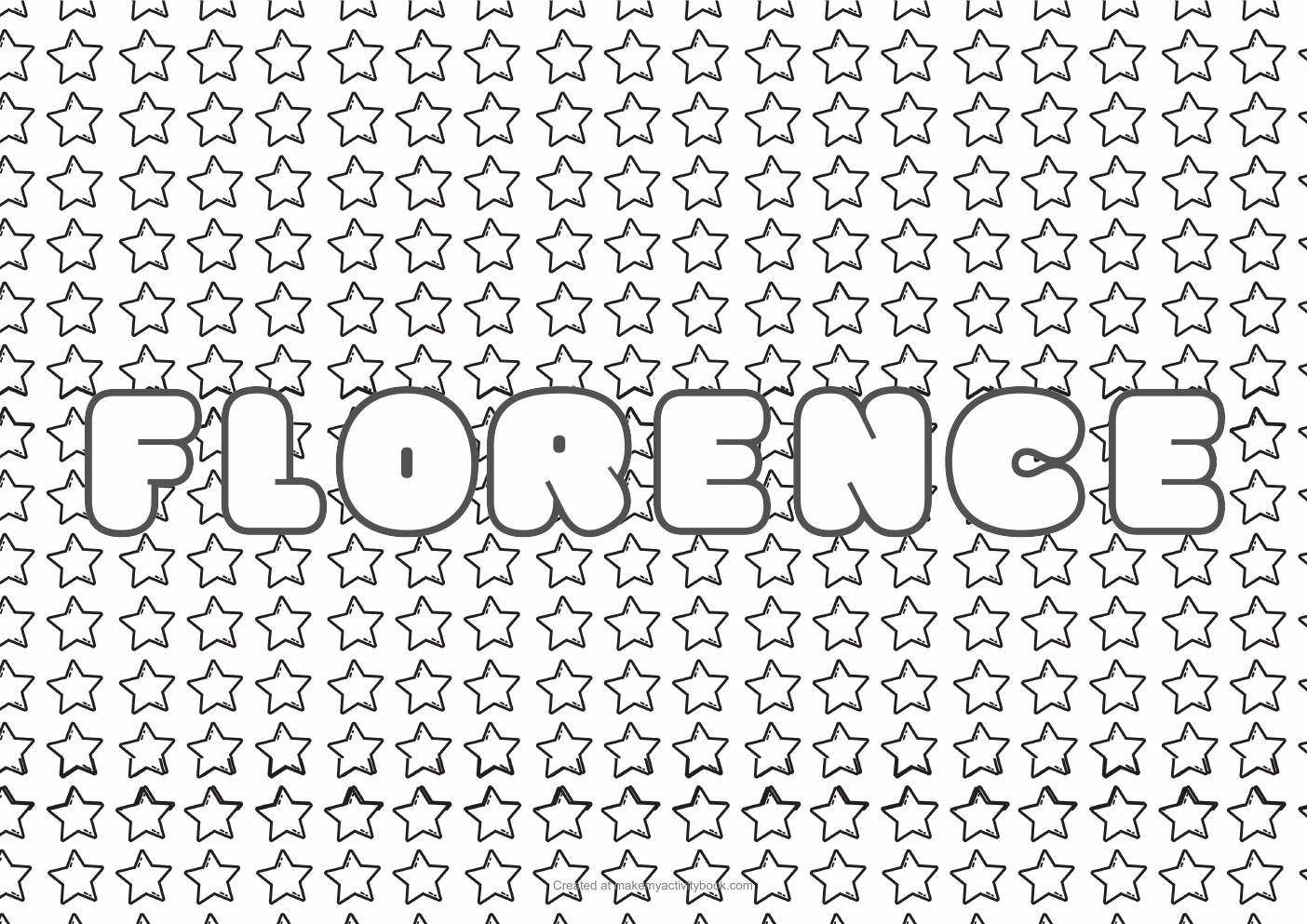 Florence Bubble letters — Stars border colouring sheet