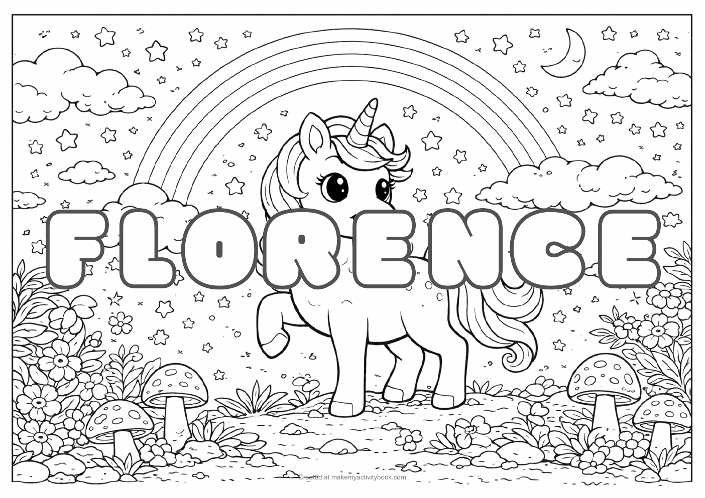 Florence unicorn colouring sheet