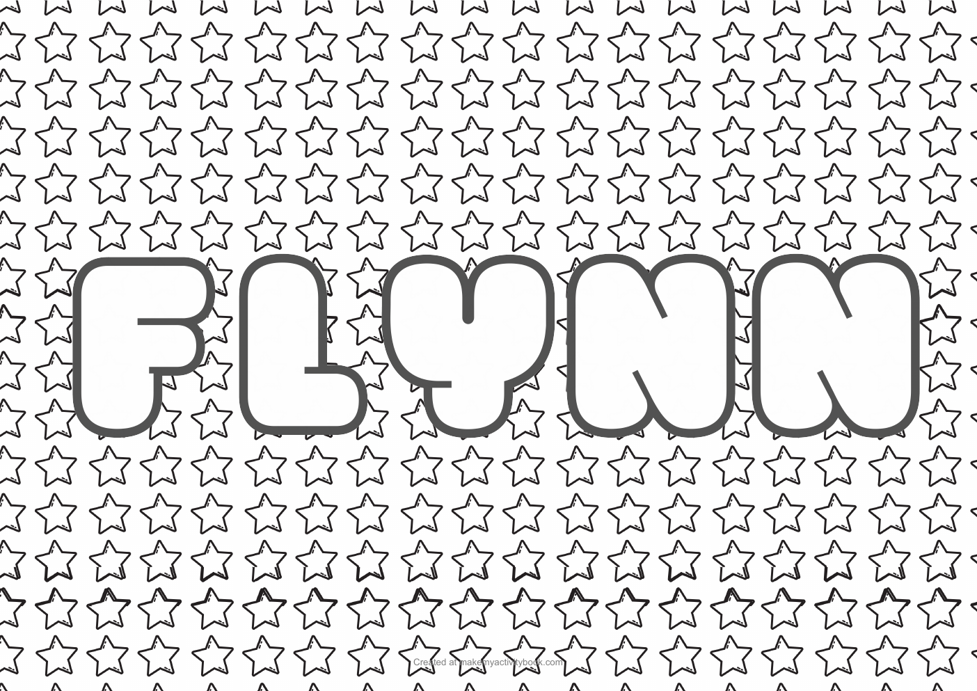 Flynn Bubble letters — Stars border colouring sheet