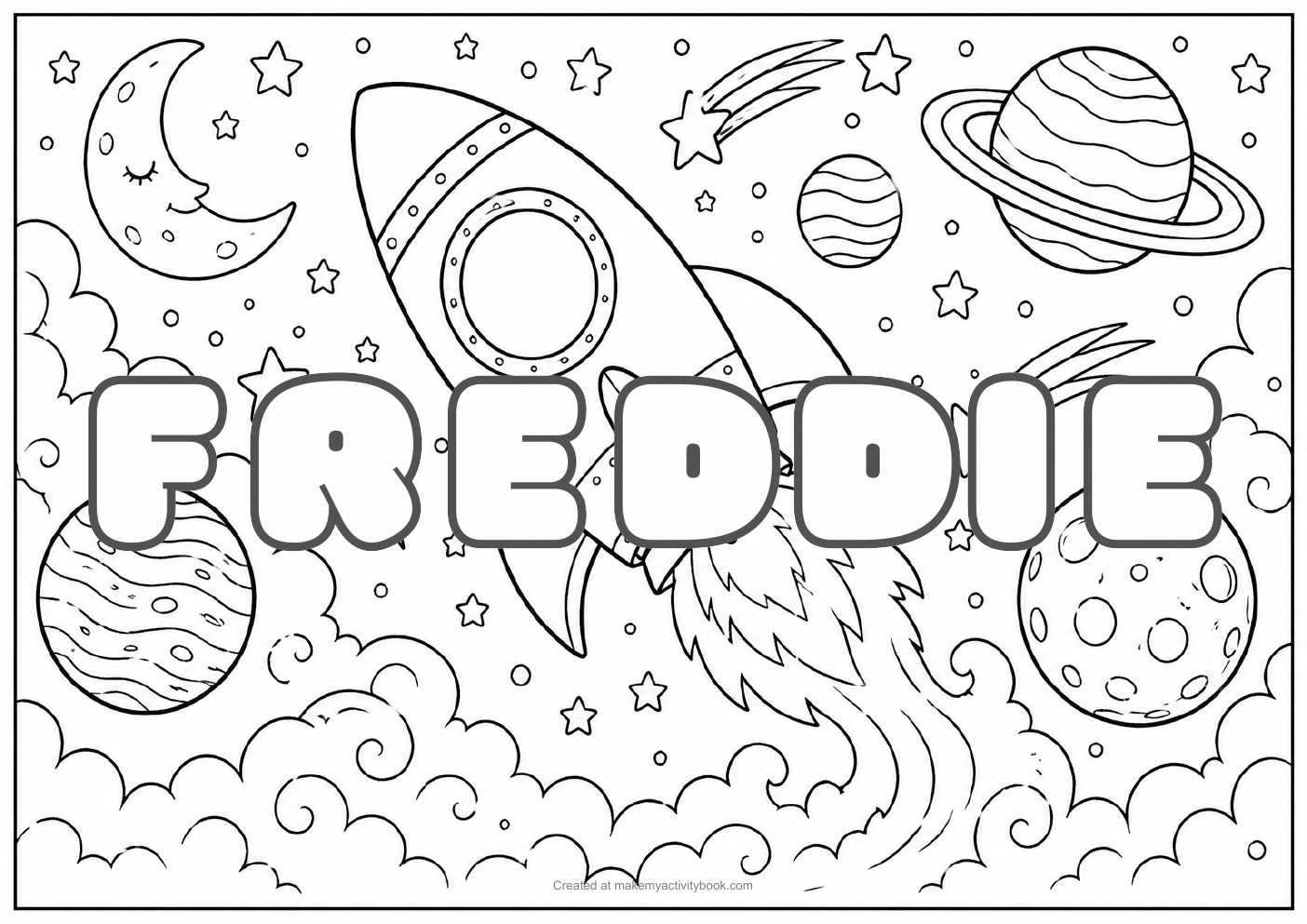 Freddie space colouring sheet