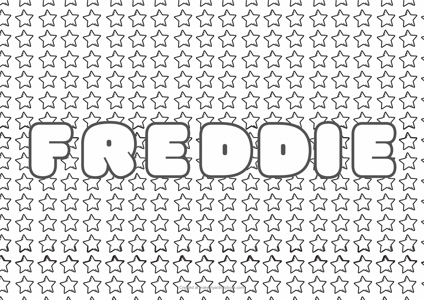 Freddie Bubble letters — Stars border colouring sheet