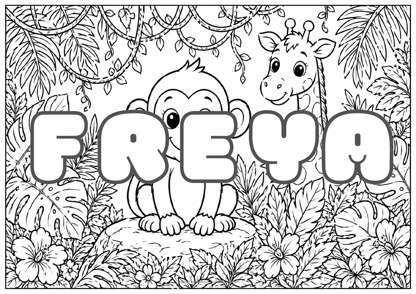 Freya jungle colouring sheet