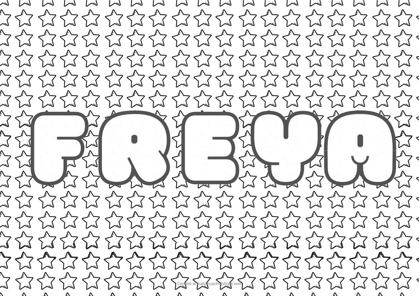 Freya Bubble letters — Stars border colouring sheet