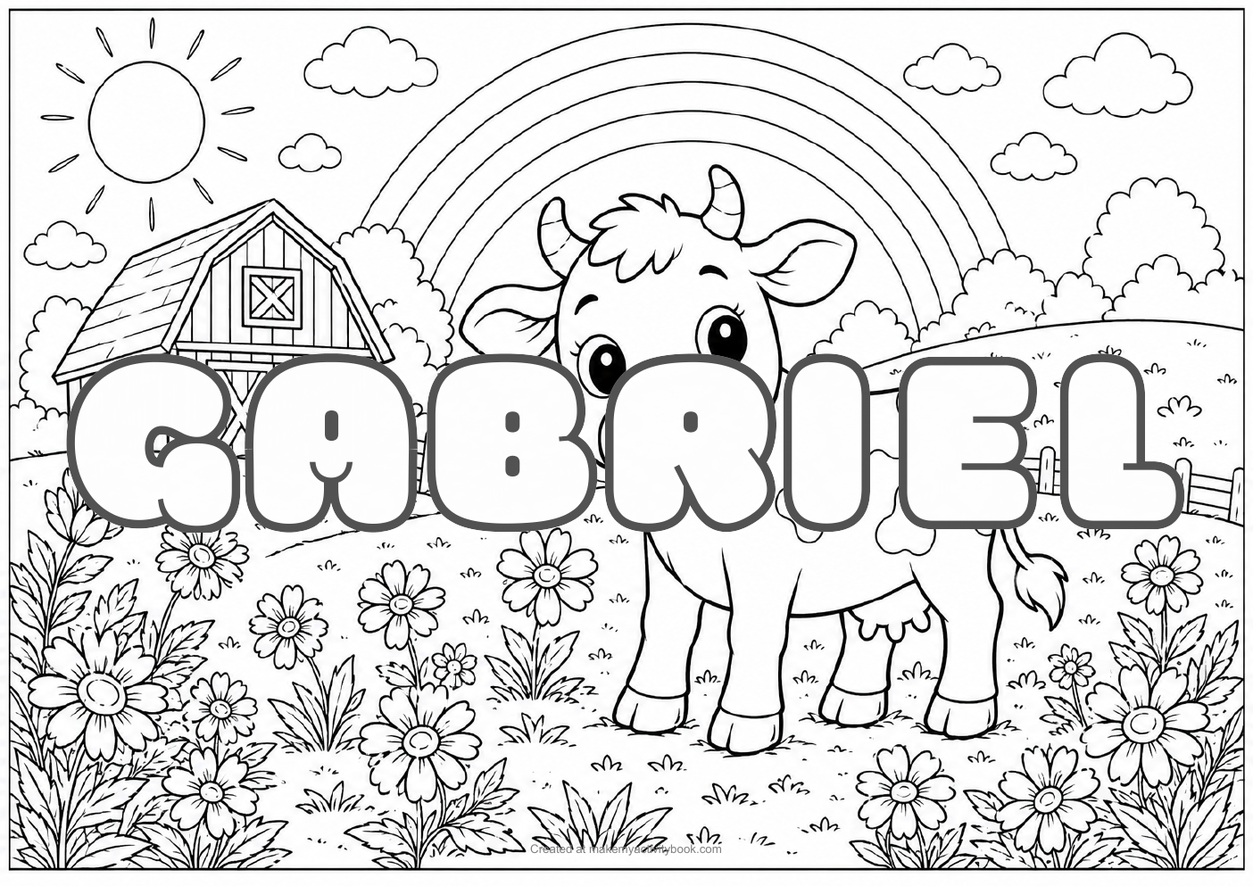 Gabriel Bubble letters — Farm background colouring sheet