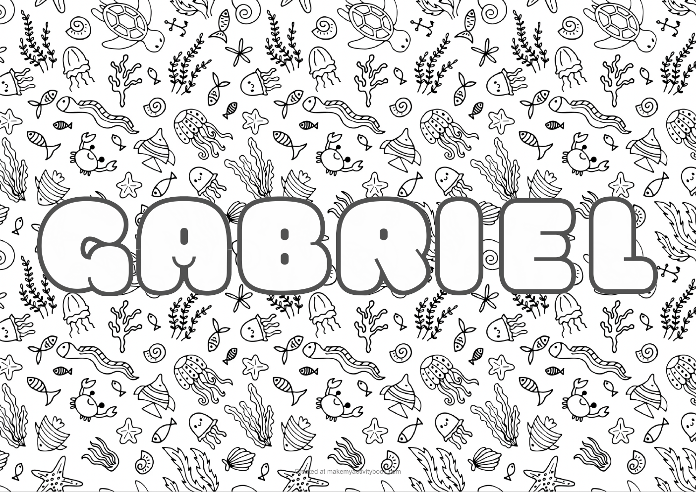 Gabriel Bubble letters — Sea border colouring sheet