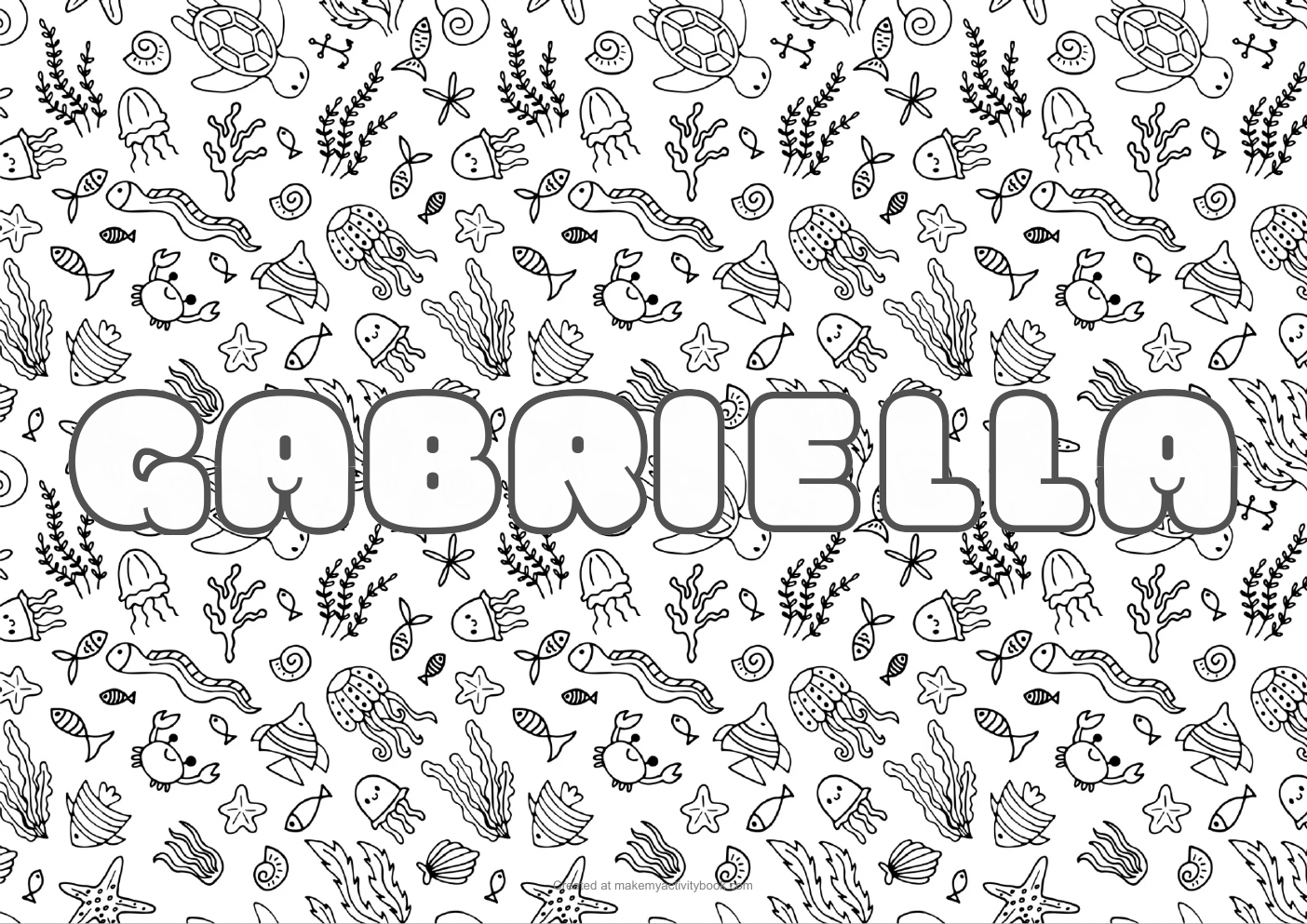 Gabriella Bubble letters — Sea border colouring sheet