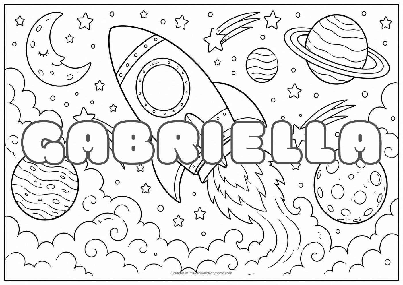 Gabriella space colouring sheet
