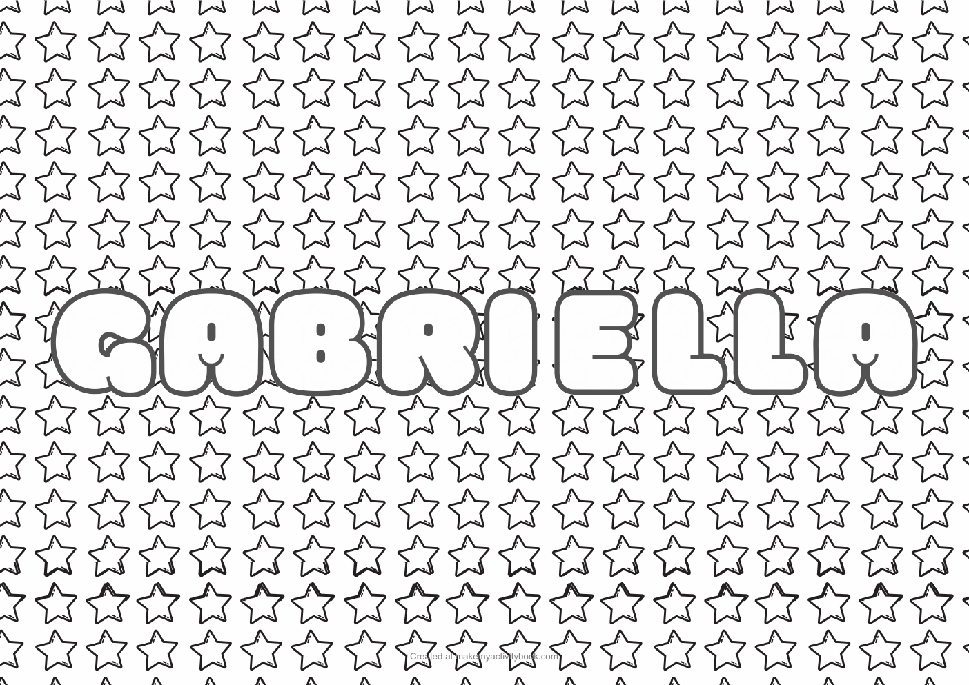 Gabriella Bubble letters — Stars border colouring sheet