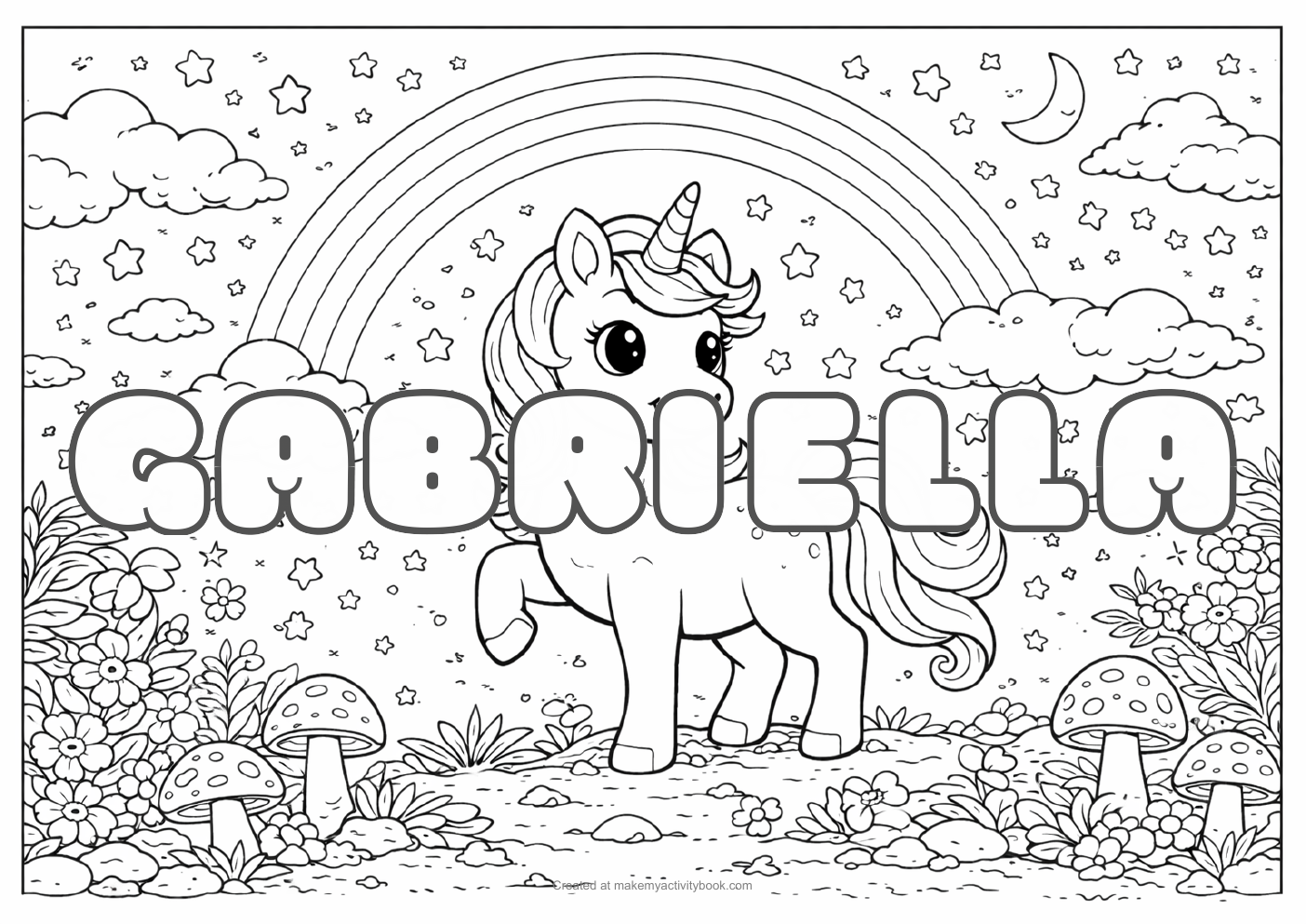 Gabriella unicorn colouring sheet