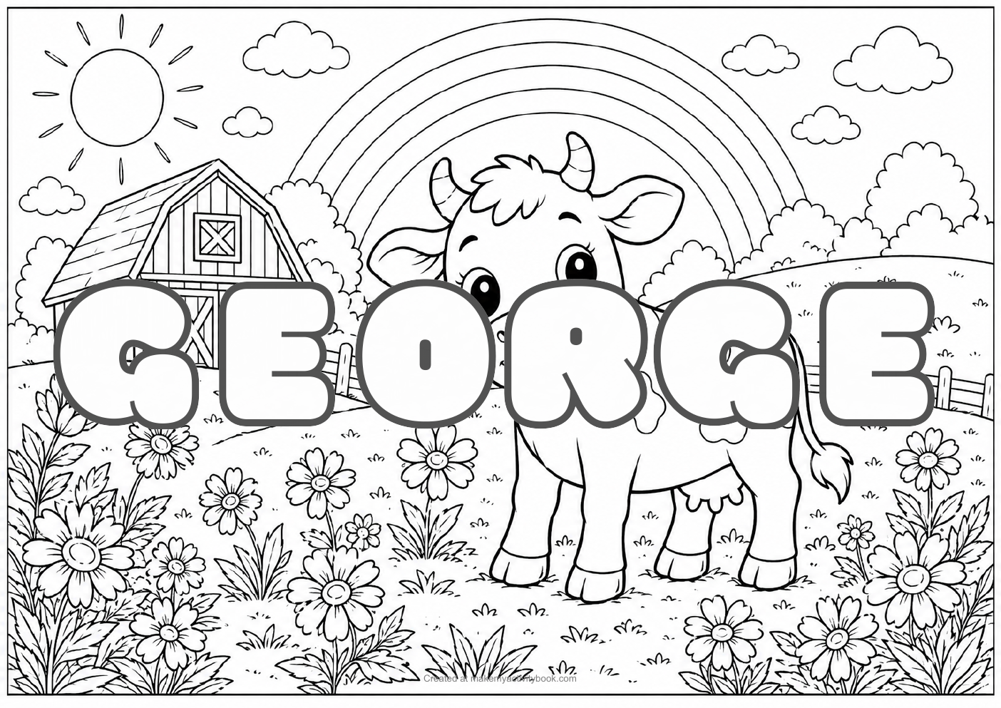 George Bubble letters — Farm background colouring sheet