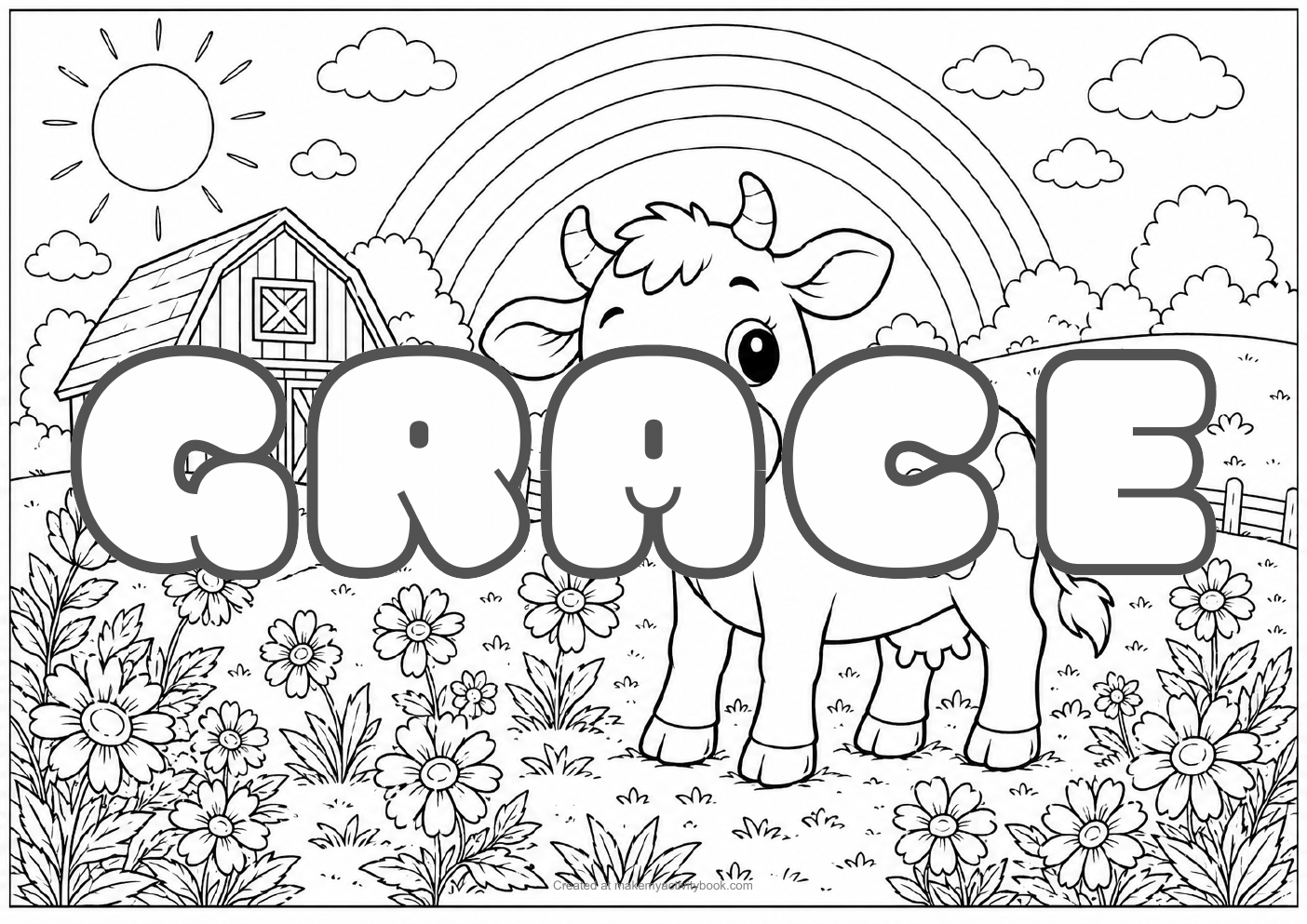 Grace Bubble letters — Farm background colouring sheet