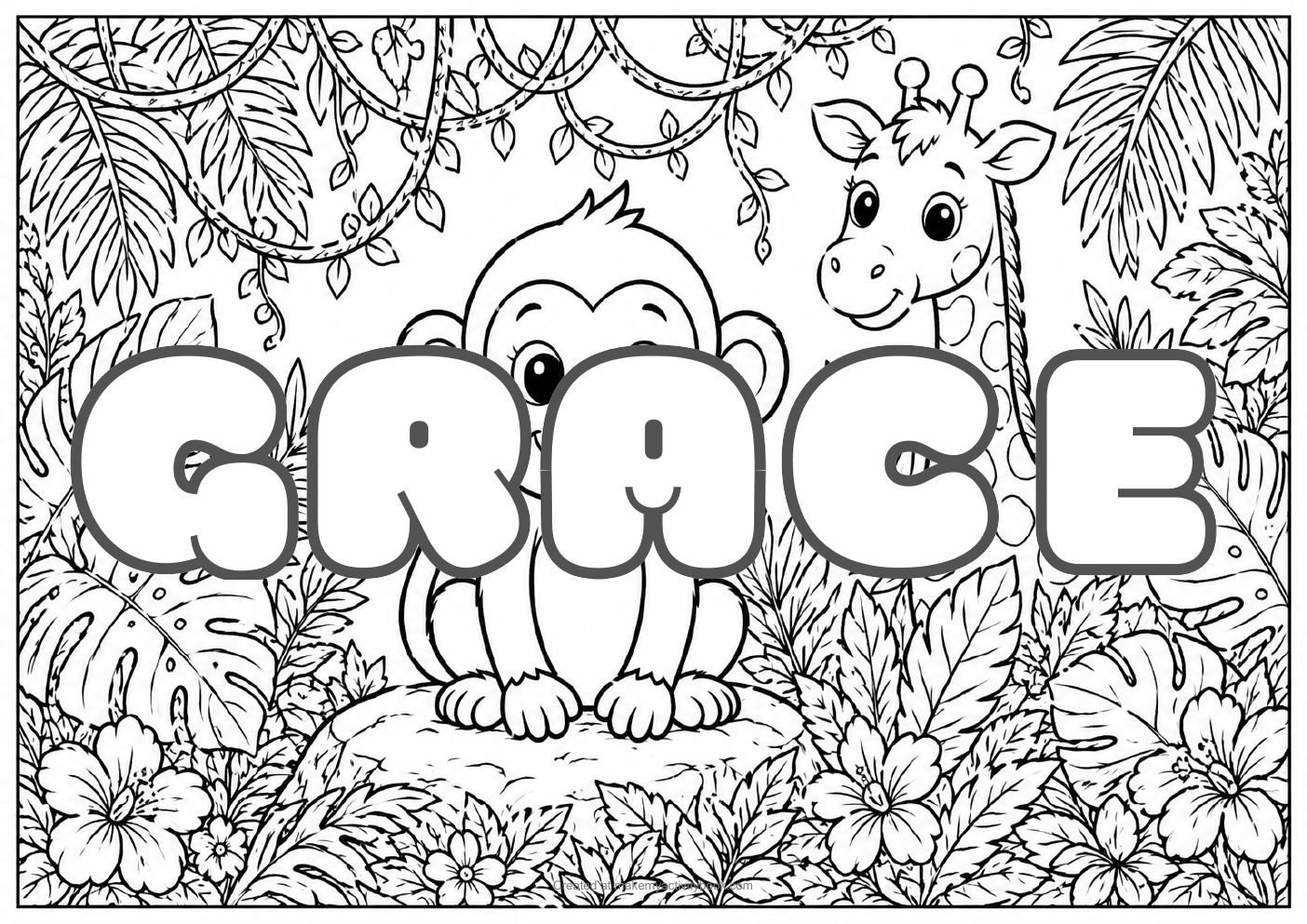 Grace jungle colouring sheet