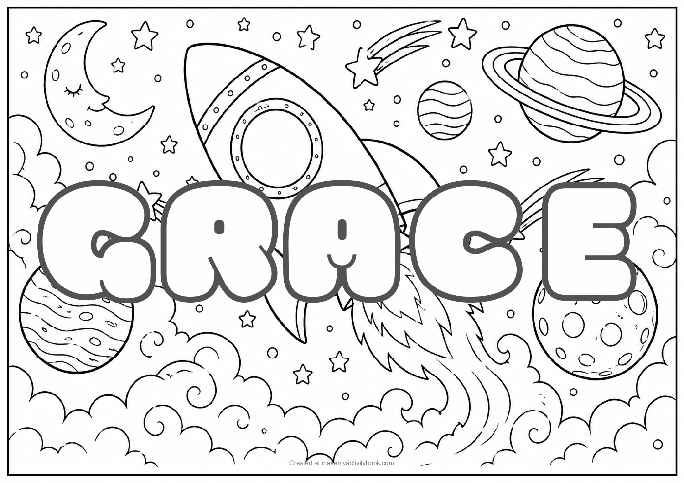 Grace space colouring sheet