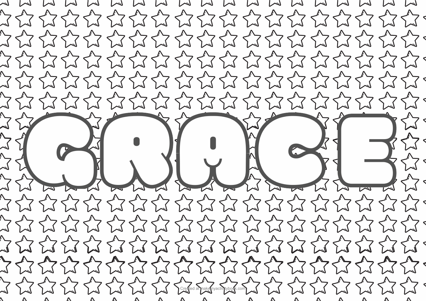 Grace Bubble letters — Stars border colouring sheet
