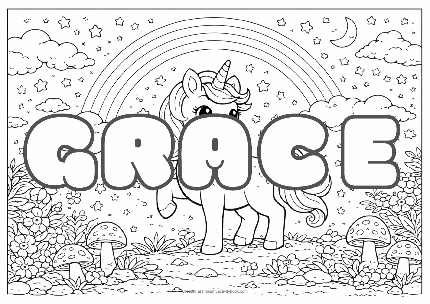 Grace unicorn colouring sheet