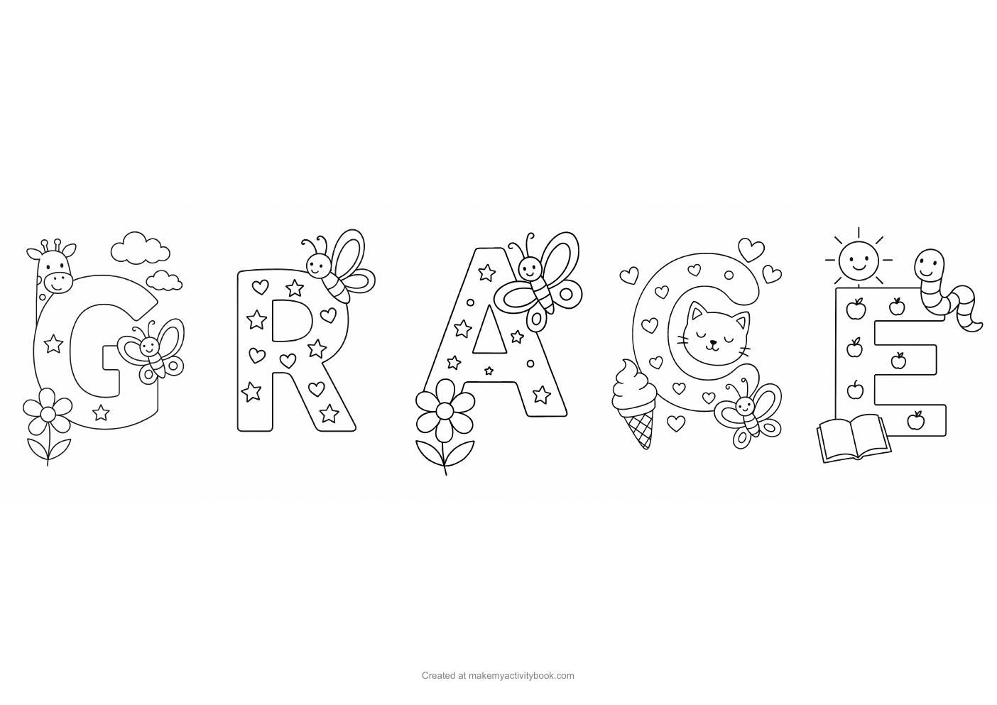 Grace letters colouring sheet