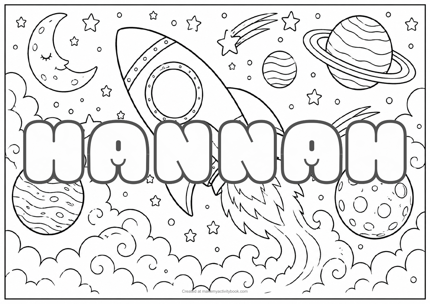 Hannah space colouring sheet