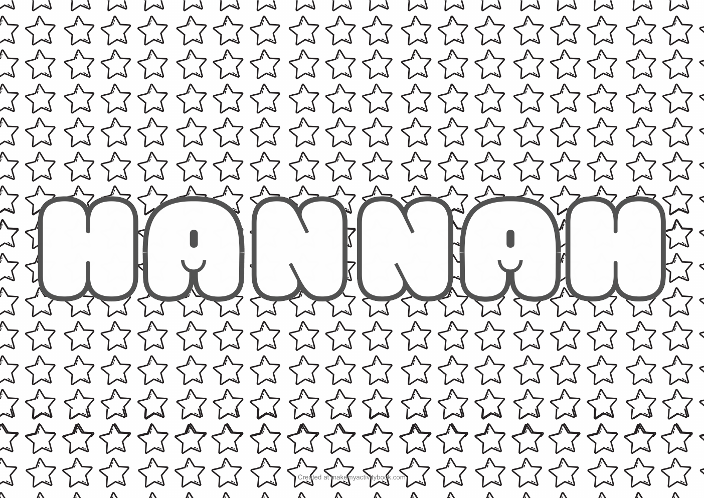 Hannah Bubble letters — Stars border colouring sheet