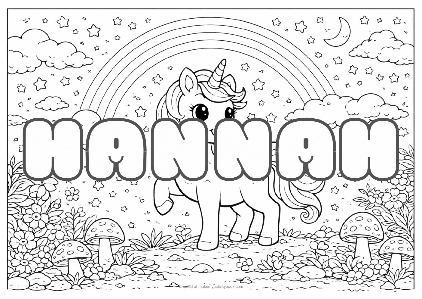 Hannah unicorn colouring sheet